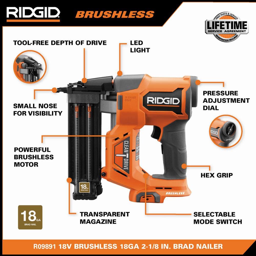 18V Brushless Cordless 18-Gauge 2-1/8 in. Brad Nailer with (2) 4.0 Ah Batteries, Charger, and Bag R09891B-AC93044SBN