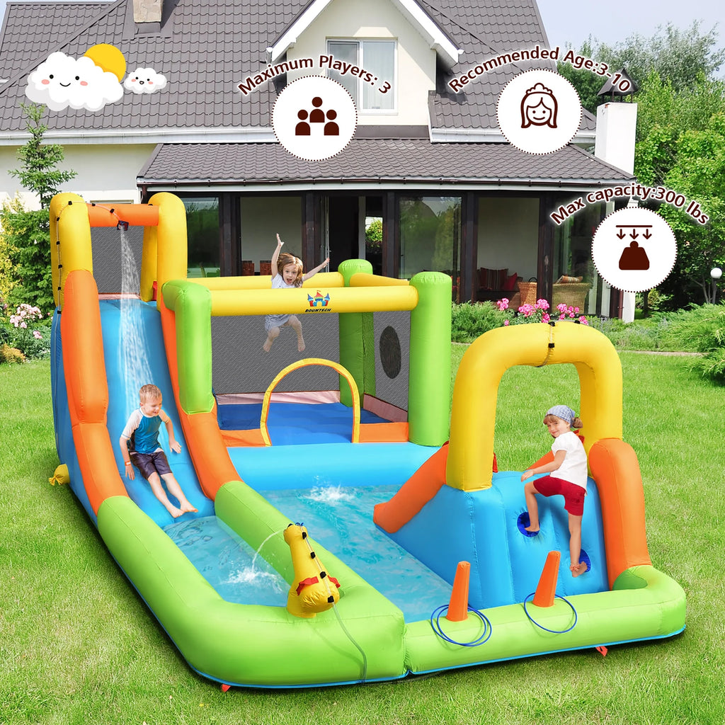 Costway Inflatable Water Slide Park Bounce House Splash Pool with 750W Blower