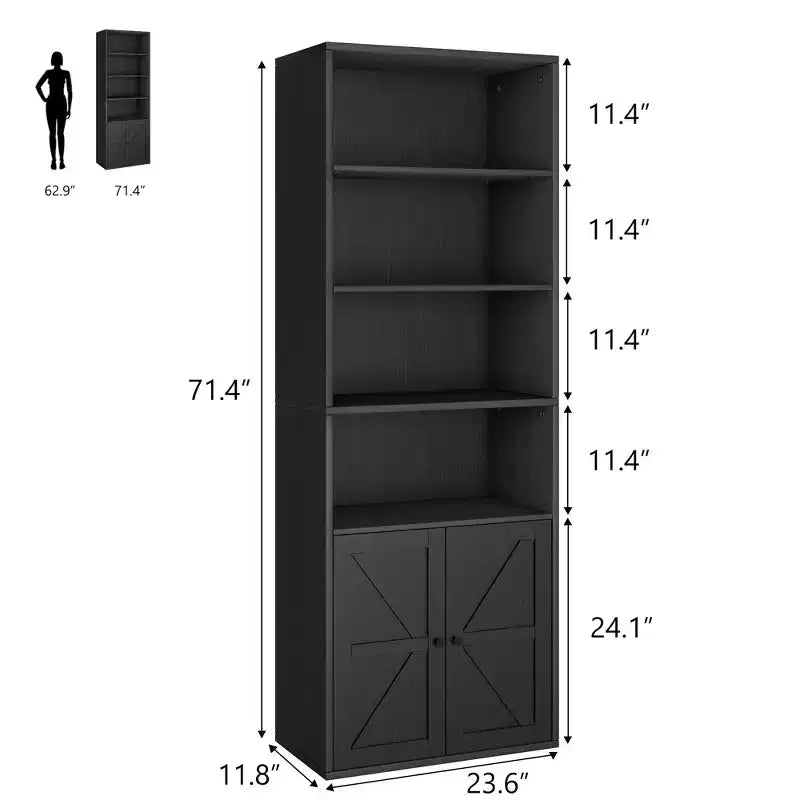 Étagère bibliothèque 6 niveaux style ferme avec tiroir, Organiseur de rangement étroit en bois et métal, Étagère de présentation de style industriel