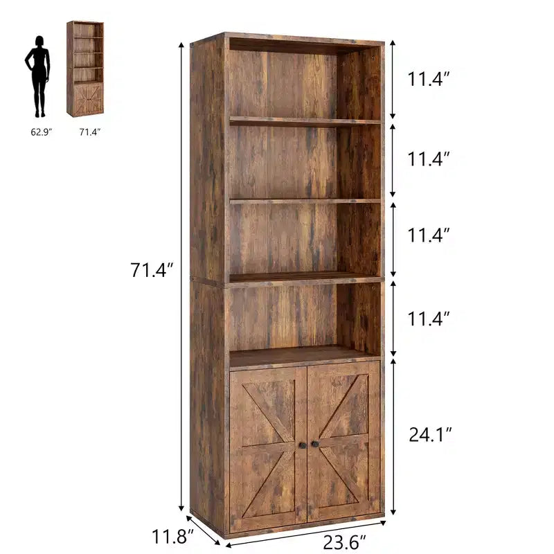 Étagère bibliothèque 6 niveaux style ferme avec tiroir, Organiseur de rangement étroit en bois et métal, Étagère de présentation de style industriel