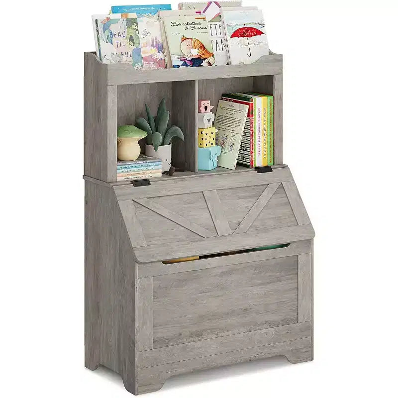 47.8''H Wooden Kids Bookcase &amp; Toy Organizer with Flip-Top Lid, Boys/Girls Toy Storage Organizer for Playroom/Bedroom