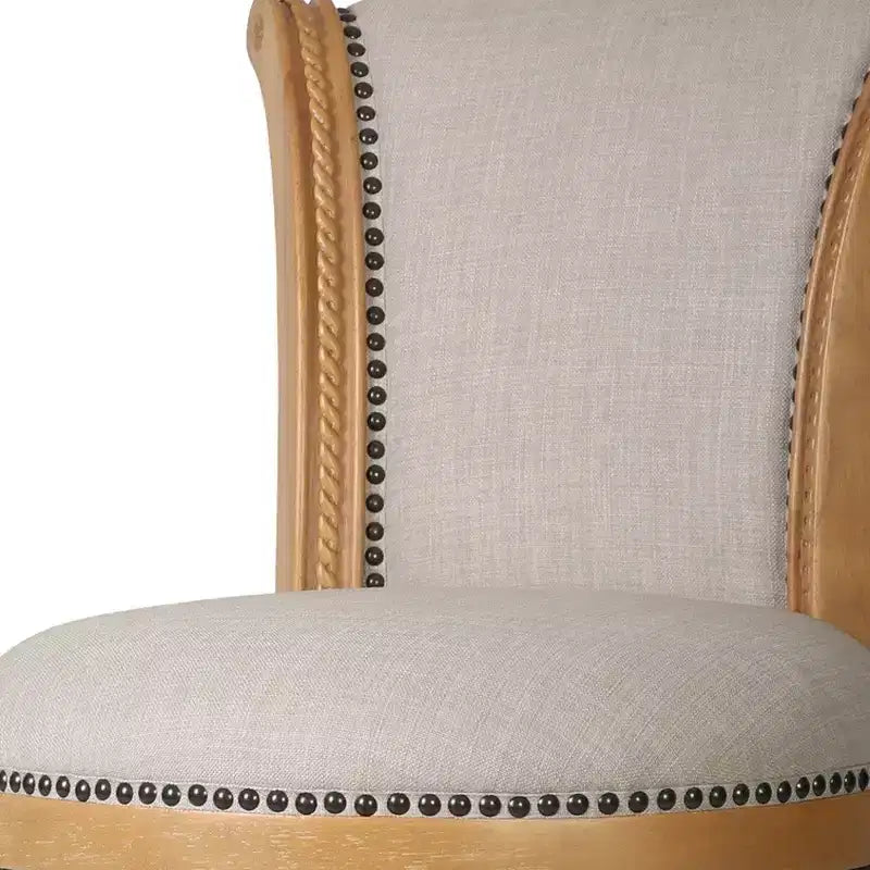 Chaise de bar pivotante à hauteur de comptoir en tissu beige et naturel et bois massif