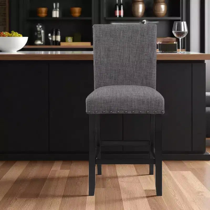 Chaise de bar hauteur comptoir en bois gris et noir et tissu