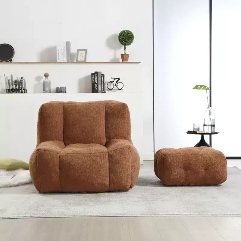 Pouf Poire Moderne en Velours Rembourré avec Repose-pieds