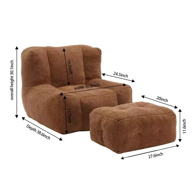 Pouf Poire Moderne en Velours Rembourré avec Repose-pieds