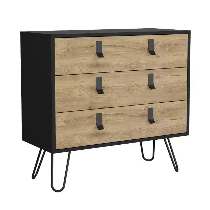 Commode à 3 tiroirs au design moderne avec pieds en épingle à cheveux en métal, armoire de rangement en bois, commode pour chambre à coucher, entrée