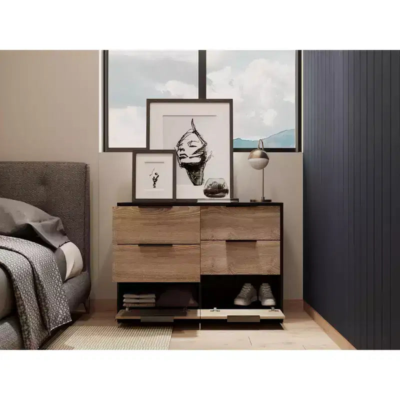 Commode à 3 tiroirs au design moderne avec pieds en épingle à cheveux en métal, armoire de rangement en bois, commode pour chambre à coucher, entrée