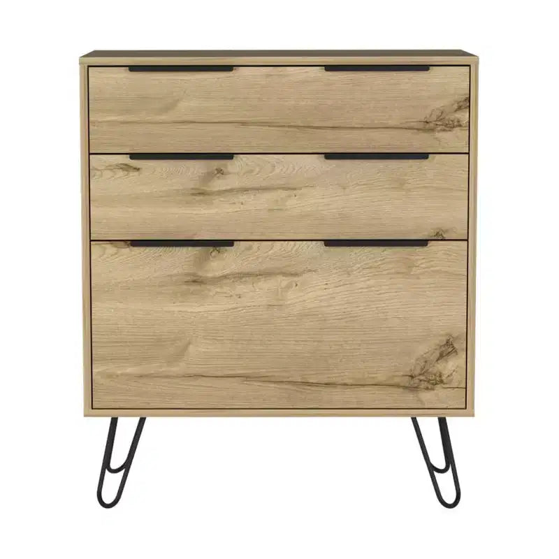 Commode à 3 tiroirs au design moderne avec pieds en épingle à cheveux en métal, armoire de rangement en bois, commode pour chambre à coucher, entrée