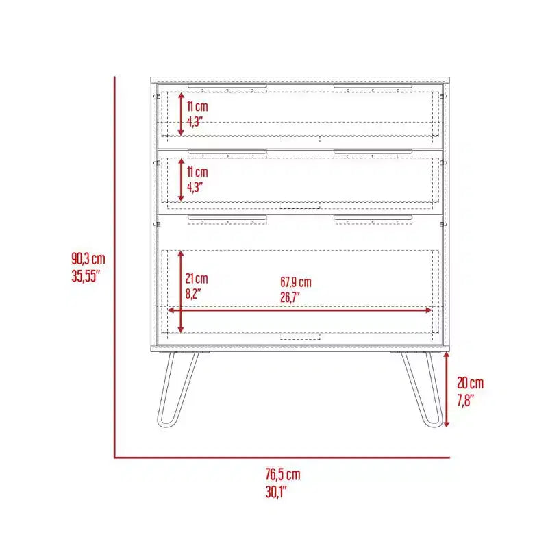 Commode à 3 tiroirs au design moderne avec pieds en épingle à cheveux en métal, armoire de rangement en bois, commode pour chambre à coucher, entrée