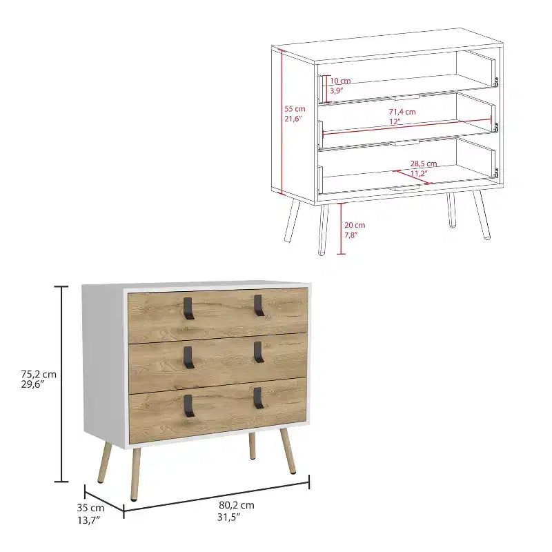 Commode à 3 tiroirs au design moderne avec pieds en épingle à cheveux en métal, armoire de rangement en bois, commode pour chambre à coucher, entrée