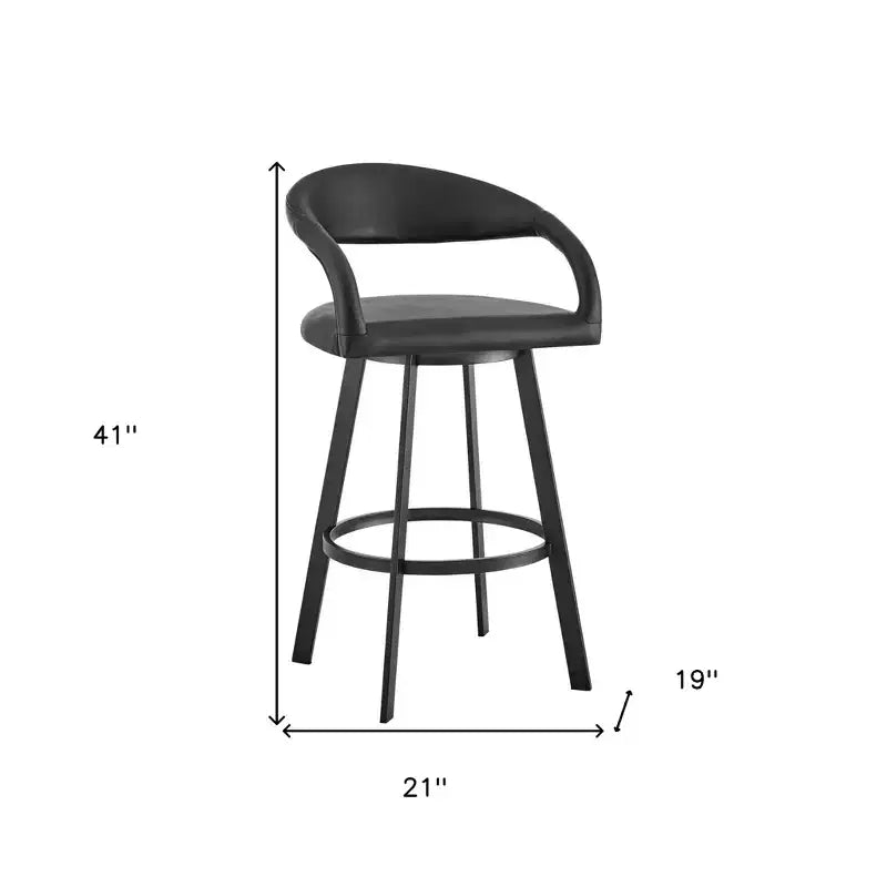 Tabouret de bar pivotant noir en similicuir et fer à dossier bas hauteur bar