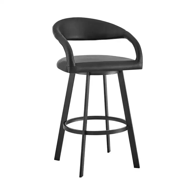 Tabouret de bar pivotant noir en similicuir et fer à dossier bas hauteur bar