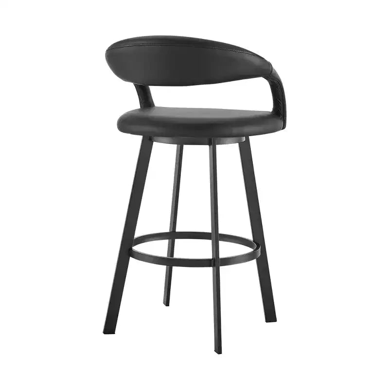 Tabouret de bar pivotant noir en similicuir et fer à dossier bas hauteur bar