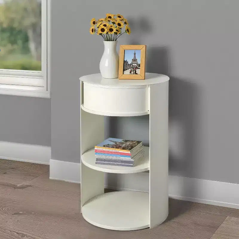 Table d'appoint ronde à 3 niveaux avec porte coulissante, style moderne