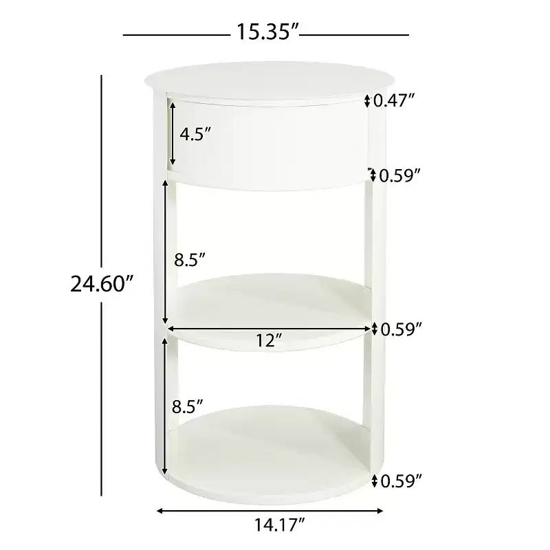 Table d'appoint ronde à 3 niveaux avec porte coulissante, style moderne