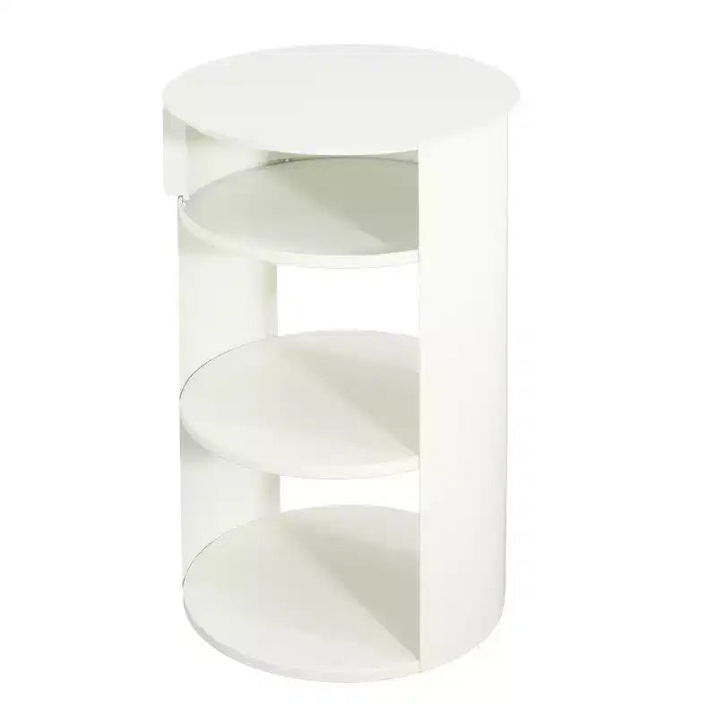 Table d'appoint ronde à 3 niveaux avec porte coulissante, style moderne