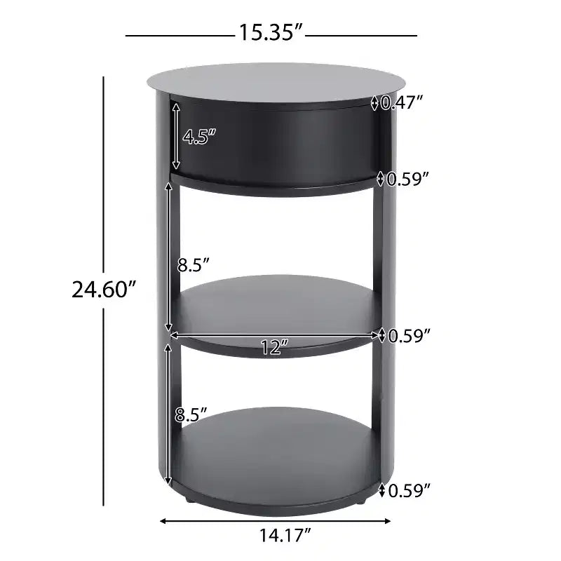 Table d'appoint ronde à 3 niveaux avec porte coulissante, style moderne
