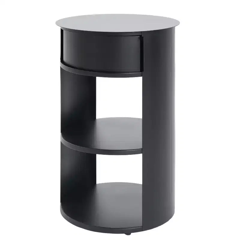 Table d'appoint ronde à 3 niveaux avec porte coulissante, style moderne