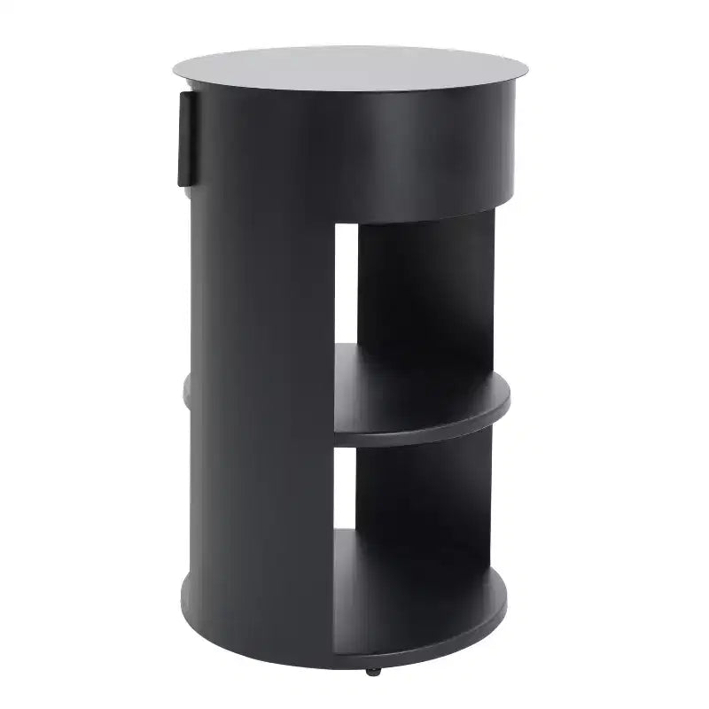 Table d'appoint ronde à 3 niveaux avec porte coulissante, style moderne