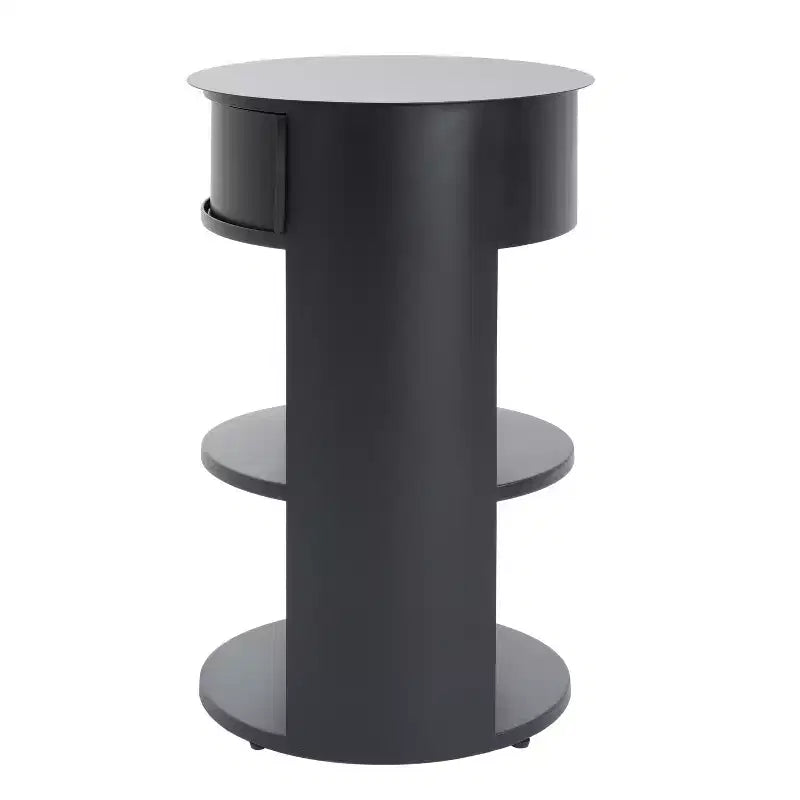 Table d'appoint ronde à 3 niveaux avec porte coulissante, style moderne