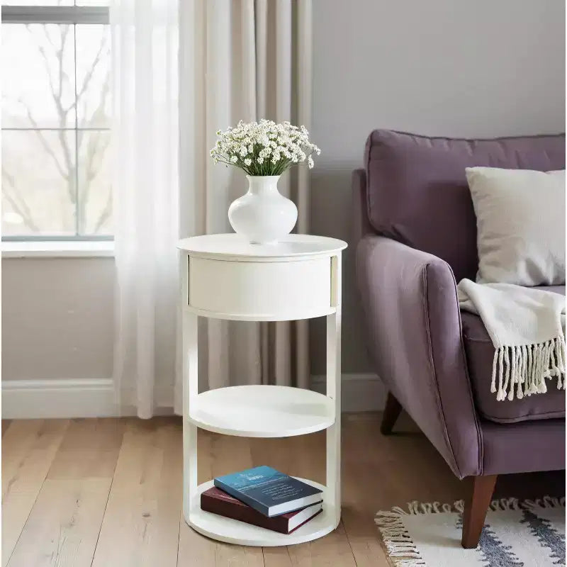 Table d'appoint ronde à 3 niveaux avec porte coulissante, style moderne