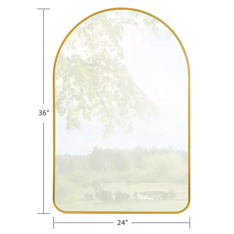 Miroir mural arche en aluminium à bord fin arrondi doré