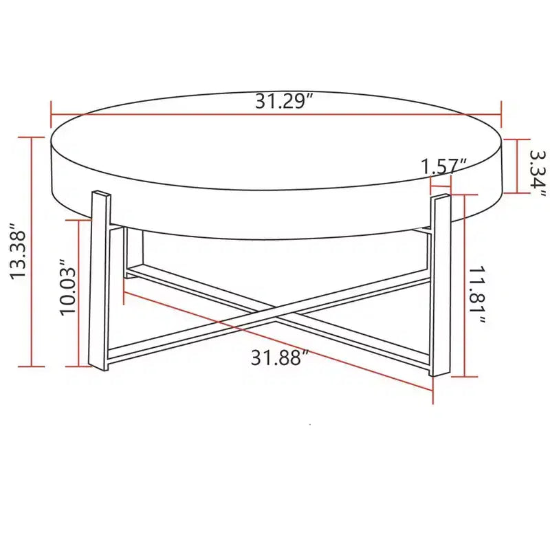 Table basse ronde avec plateau en bois et piètement croisé en métal noir/doré Style rétro pour salon