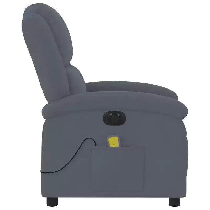 Fauteuil Inclinable de Massage Électrique - Velours Gris Foncé, Repose-Pieds/Dossier Réglable Automatiquement, Massage Vibrant à 6 Points, Pochette Latérale