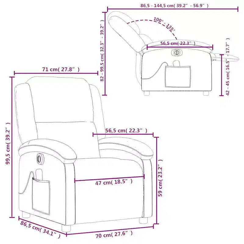 Fauteuil Inclinable de Massage Électrique - Velours Gris Foncé, Repose-Pieds/Dossier Réglable Automatiquement, Massage Vibrant à 6 Points, Pochette Latérale