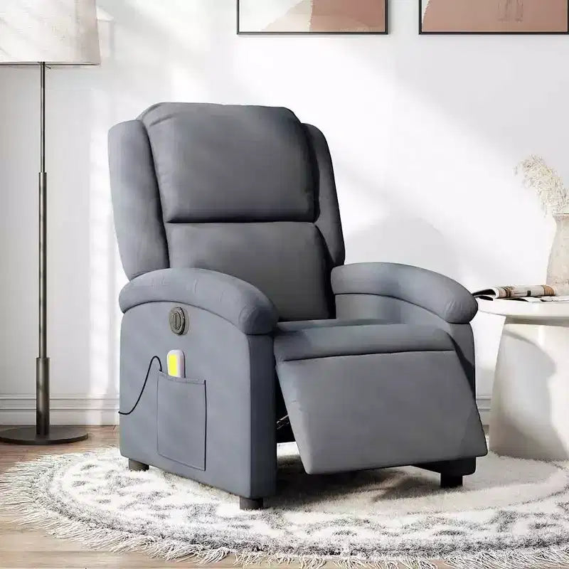 Fauteuil Inclinable de Massage Électrique - Velours Gris Foncé, Repose-Pieds/Dossier Réglable Automatiquement, Massage Vibrant à 6 Points, Pochette Latérale