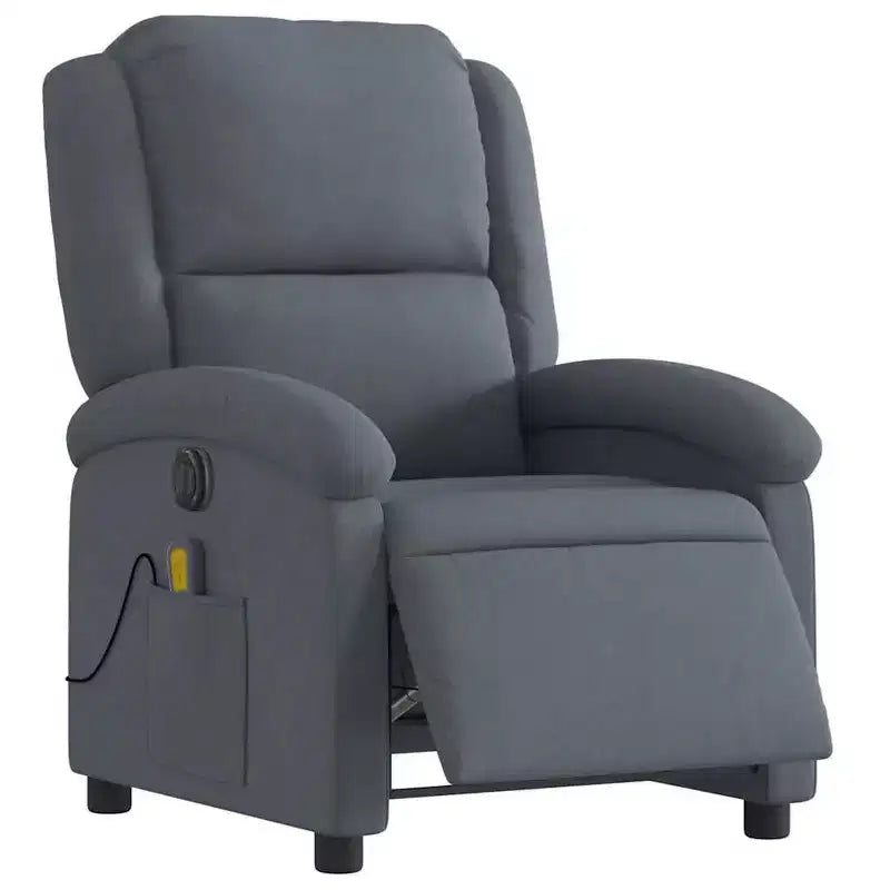Fauteuil Inclinable de Massage Électrique - Velours Gris Foncé, Repose-Pieds/Dossier Réglable Automatiquement, Massage Vibrant à 6 Points, Pochette Latérale