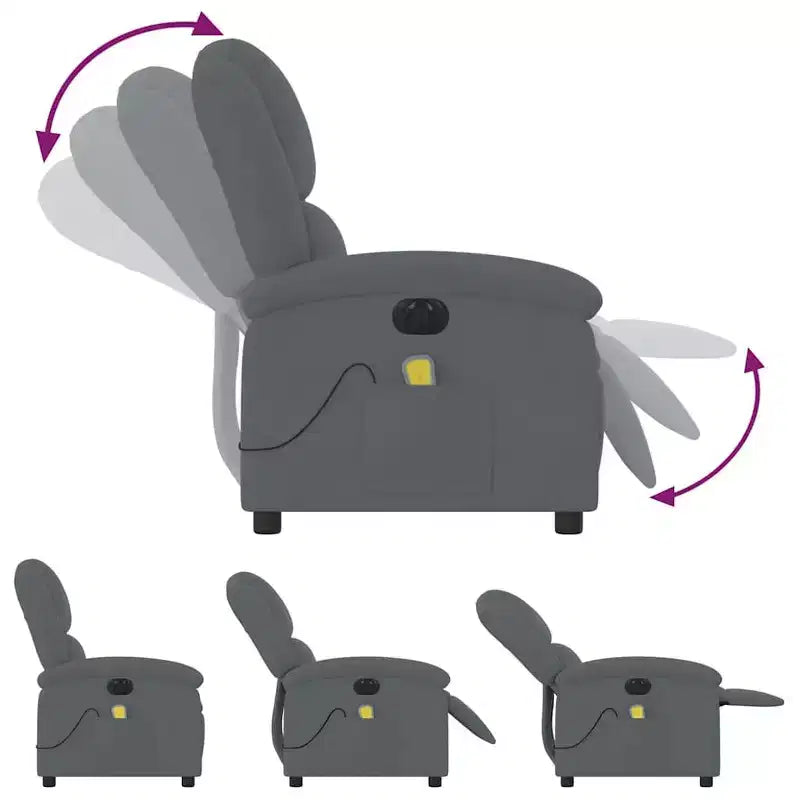 Fauteuil Inclinable de Massage Électrique - Velours Gris Foncé, Repose-Pieds/Dossier Réglable Automatiquement, Massage Vibrant à 6 Points, Pochette Latérale