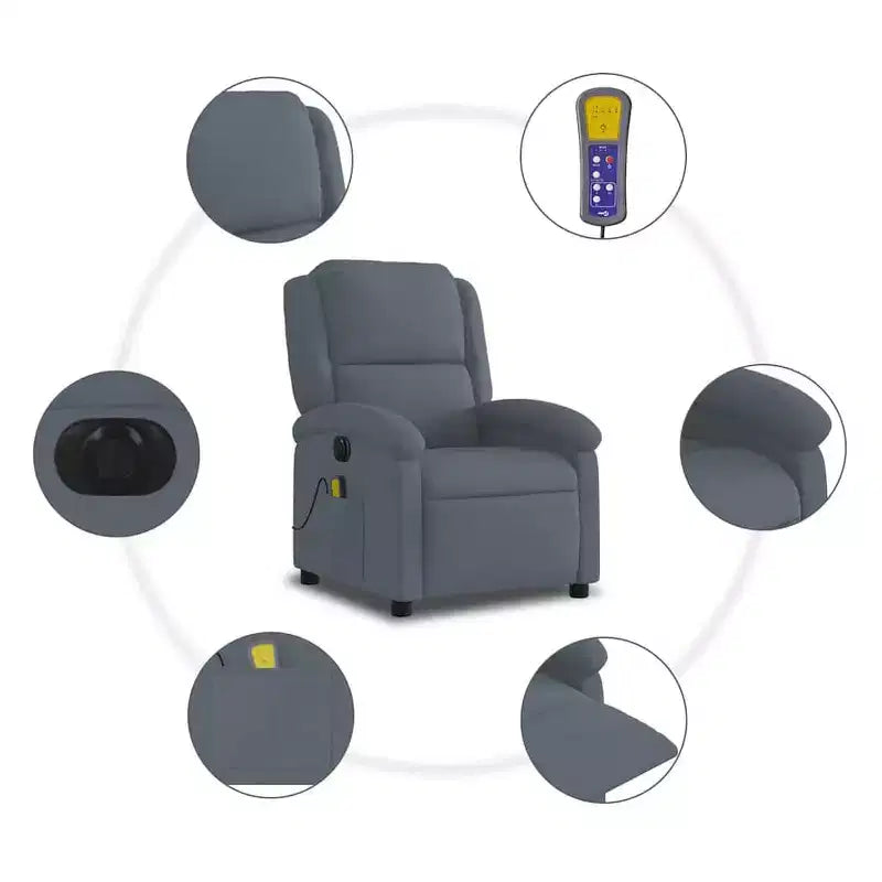 Fauteuil Inclinable de Massage Électrique - Velours Gris Foncé, Repose-Pieds/Dossier Réglable Automatiquement, Massage Vibrant à 6 Points, Pochette Latérale