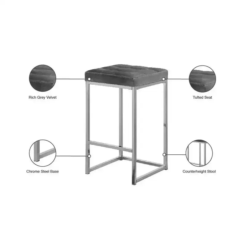 Tabouret en velours gris, lot de 2
