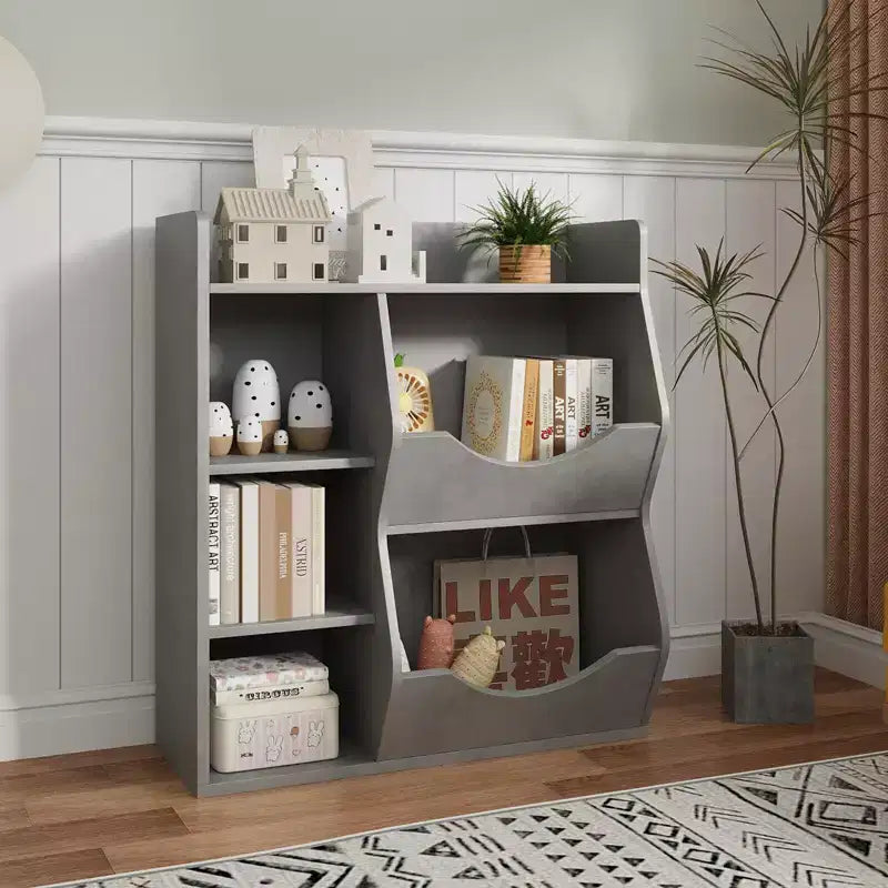 GustoWave 3-Tier Kids Bookshelf - Toddler Book Display Shelves for Classrooms, Playrooms 5 Compartment Bookshelf &amp; Toy Shelf for Bedroom, Living Room