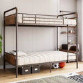 Metal Bunk Bed Twin Over Twin, Heavy Duty Twin Size Metal Bunk Bed with Guardrail &amp; Ladders, Convertible Twin Bunk Beds, No Box Spring Needed, Brown