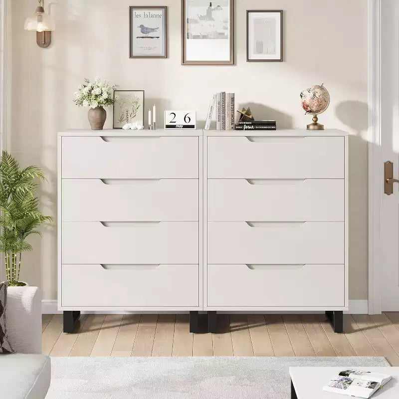 Commode blanche à 4 tiroirs, Meuble de rangement vertical autoportant, Commode de sol verticale pour chambre, placard, entrée