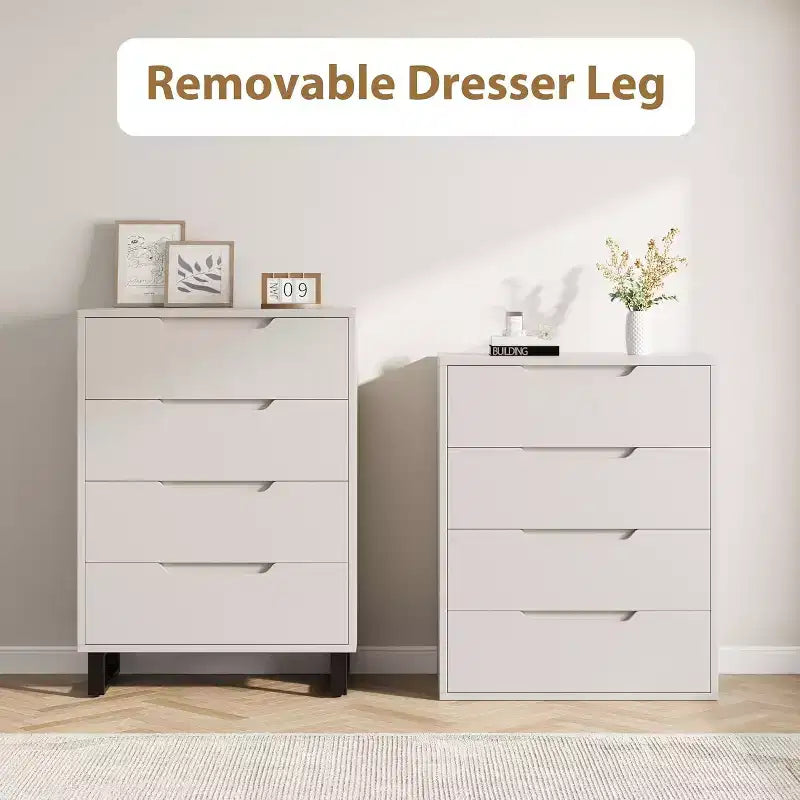 Commode blanche à 4 tiroirs, Meuble de rangement vertical autoportant, Commode de sol verticale pour chambre, placard, entrée