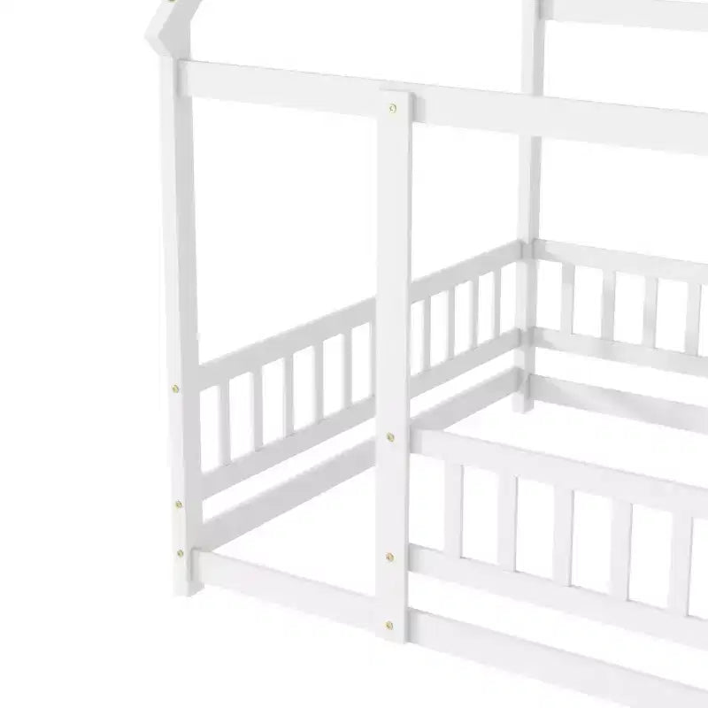 Lit en bois pour chambre complète avec cadres de sol, barrières de sécurité Blanches