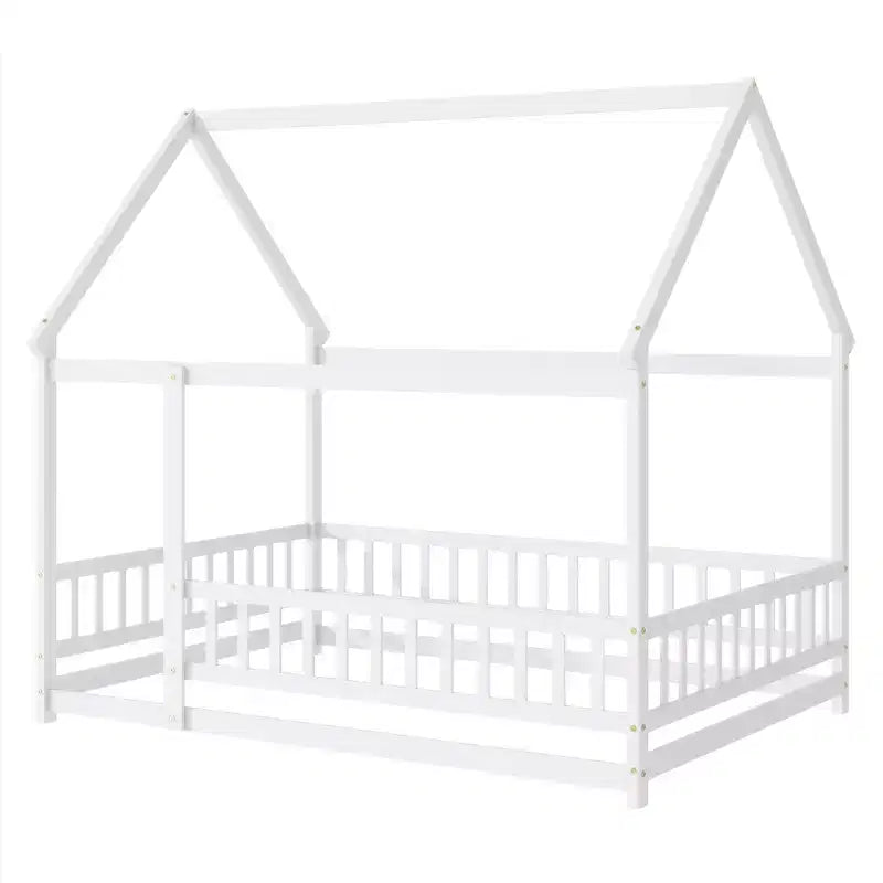 Lit en bois pour chambre complète avec cadres de sol, barrières de sécurité Blanches