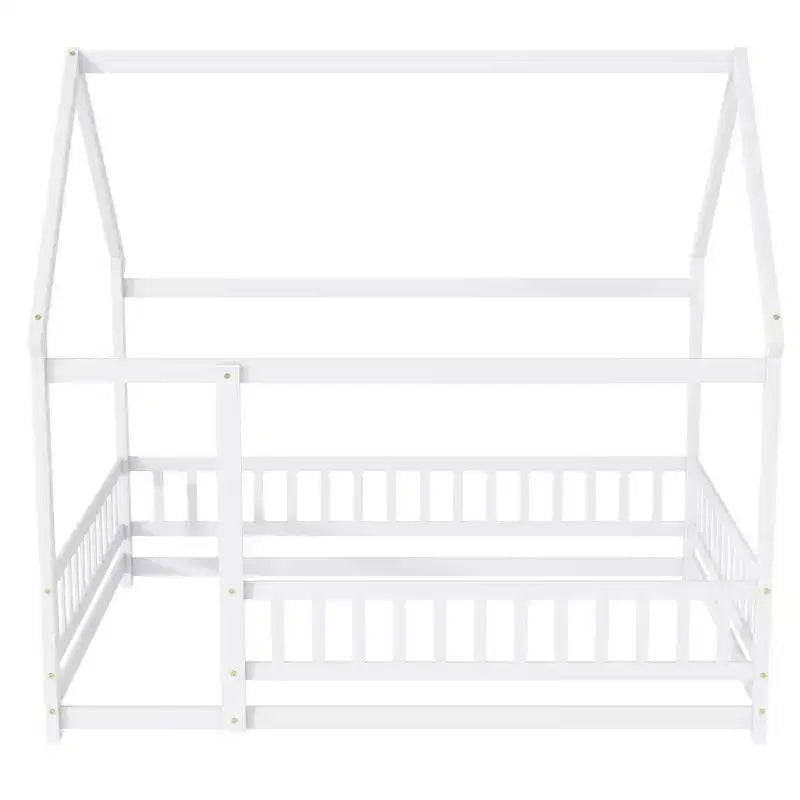 Lit en bois pour chambre complète avec cadres de sol, barrières de sécurité Blanches