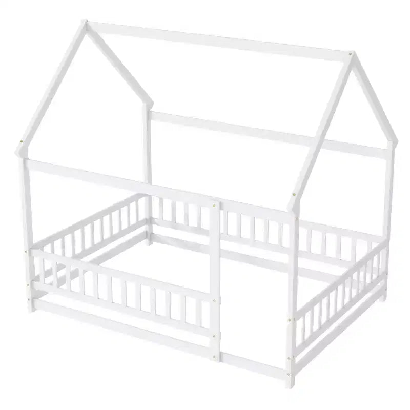 Lit en bois pour chambre complète avec cadres de sol, barrières de sécurité Blanches