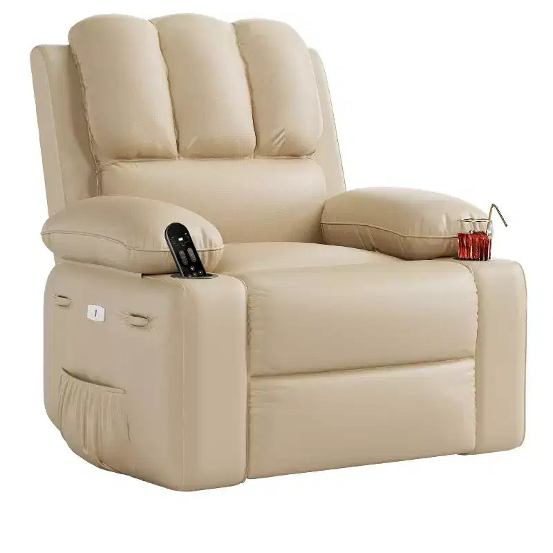 Oversized Electric Recliner Chair with Massage, PU Leather Swivel Rocker Recliner with Remote Control &amp; Cup Holders, for Living Room Bedroom Nursery