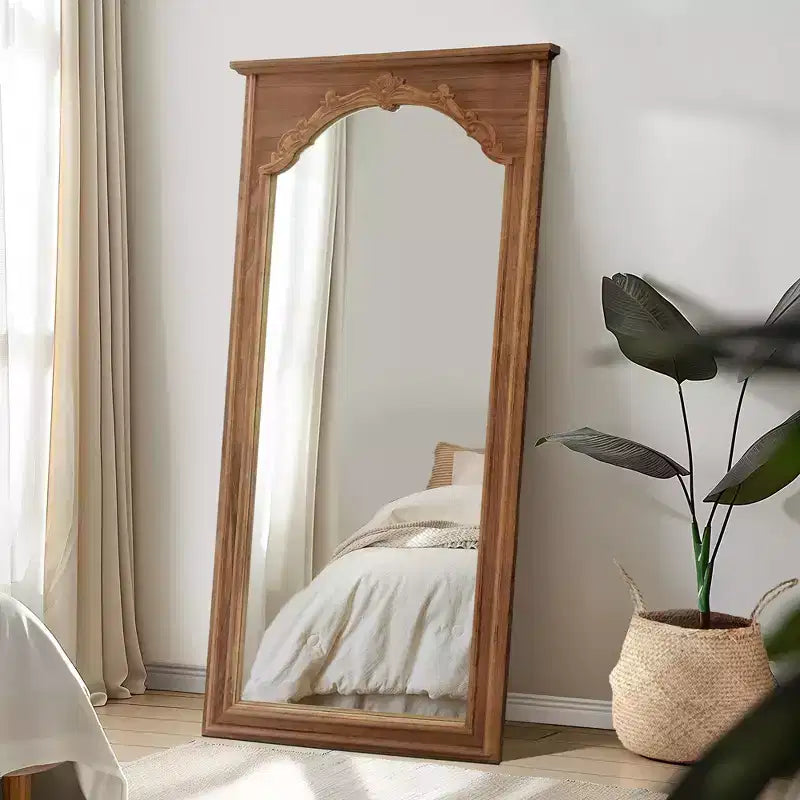 Miroir mural grand format en chêne, cadre en bois massif sculpté, miroir à poser