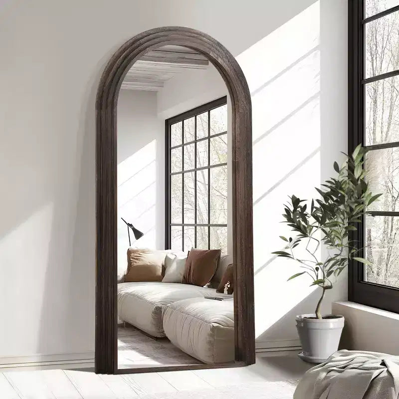 Miroir classique à cadre en bois massif cintré anthracite