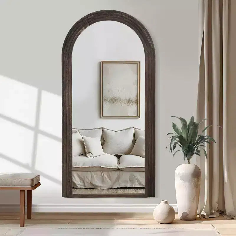 Miroir classique à cadre en bois massif cintré anthracite