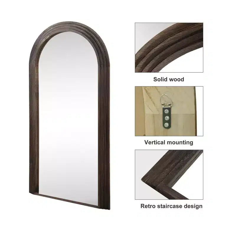 Miroir classique à cadre en bois massif cintré anthracite