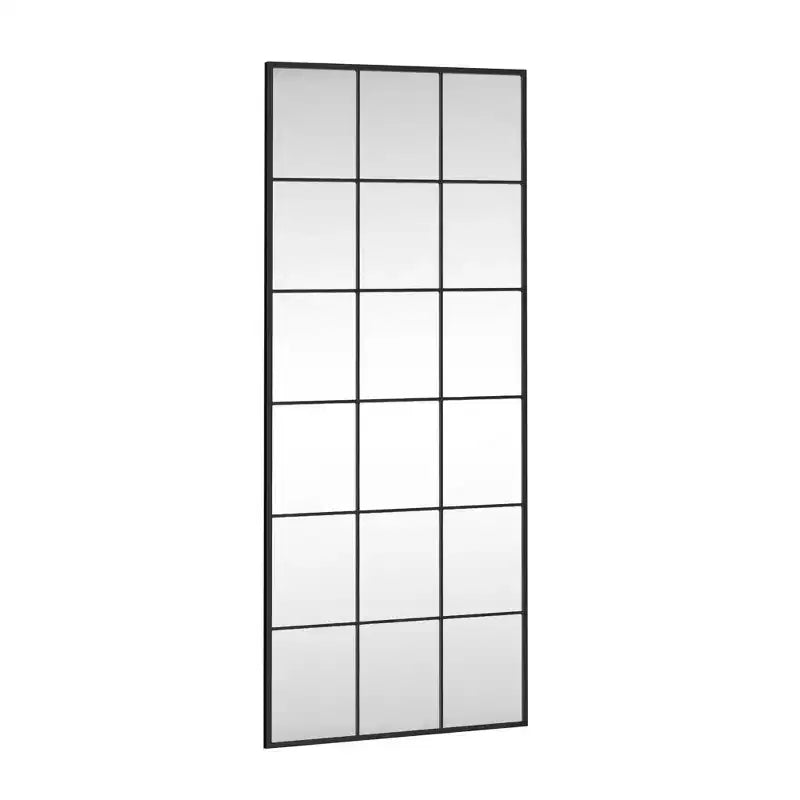 Miroir de fenêtre industriel pleine longueur à cadre en fer noir autoportant