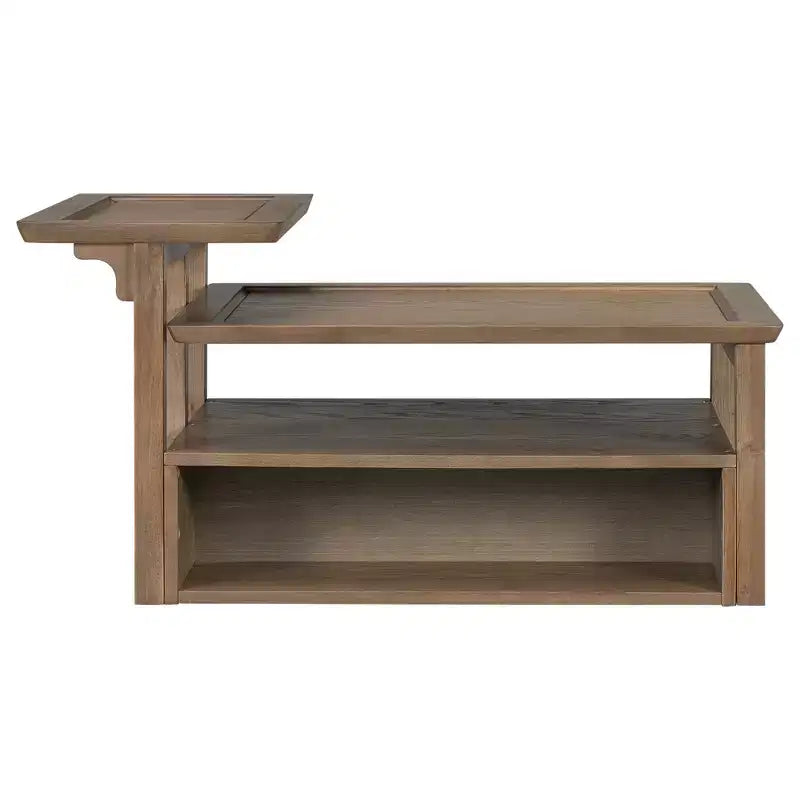Table basse moderne avec tiroir en rotin et rangement double niveau, table basse de salon à 2 étagères