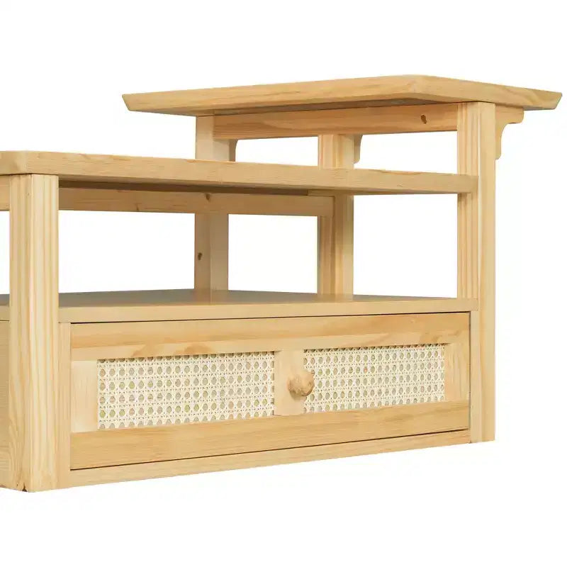 Table basse moderne avec tiroir en rotin et rangement double niveau, table basse de salon à 2 étagères